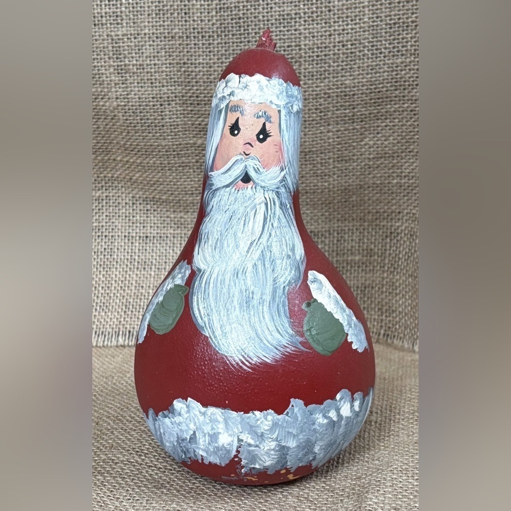 Santa Claus Gourd Shaker Figure Hand Painted Holiday Christmas Decor AS IS READ